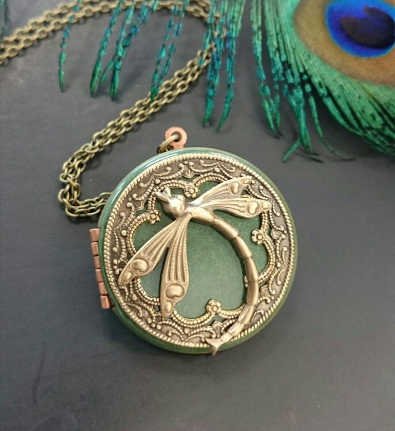 AnniversaryBridesmaid giftBirthdaySisterMomDaughterwedding giftfriend gift. Dragonfly Locket necklace Vintage Style