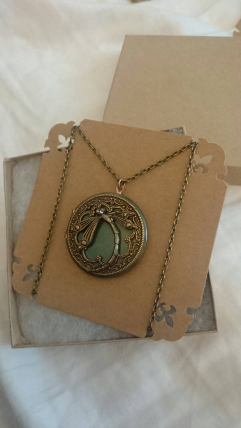 AnniversaryBridesmaid giftBirthdaySisterMomDaughterwedding giftfriend gift. Dragonfly Locket necklace Vintage Style