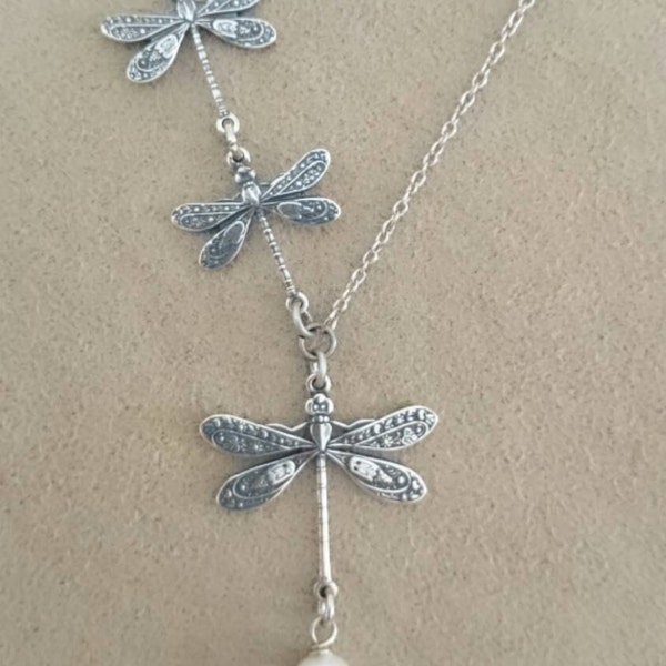 Dragonfly Necklace - Anniversary Bride Bridesmaid gift Wedding Birthday Sister Mom Daughter/ Personalized.