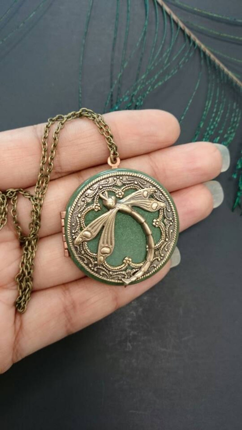 AnniversaryBridesmaid giftBirthdaySisterMomDaughterwedding giftfriend gift. Dragonfly Locket necklace Vintage Style
