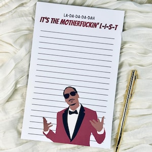 Bloc de notas L-I-S-T, bloc de notas de 50 páginas de media carta y un cuarto de página sobre cultura pop de rap, lista de tareas pendientes de hip-hop, regalo de papelería único para él o ella