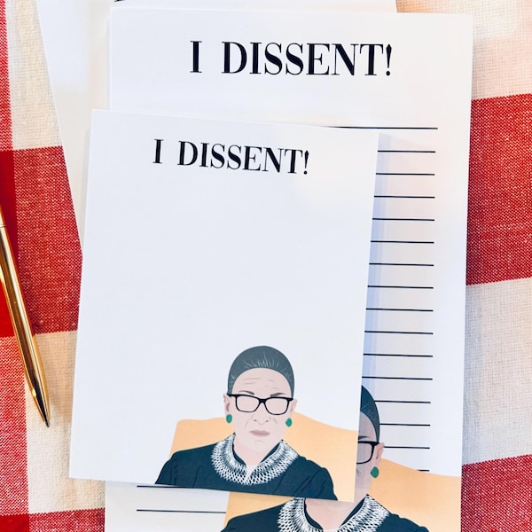I Dissent Notepad – RBG Feminist Stationery,50 Pages, Premium Paper for Brush Lettering,To-Do List, Stationery Gift, Political Justice Humor