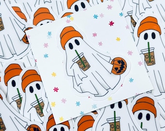 Gemütlicher Geist Sticker: Halloween Pumpkin Spice Iced Coffee Vinyl