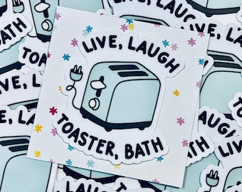 Pegatina de baño tostador "Vive, ríe": vinilo divertido con humor negro