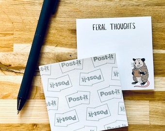 Feral Thoughts, Trash Panda/Opossum 50 Page Sticky Note Pad, Office Humor,Co Worker Gift for Her, Funny Humor Stationery for Home/Office