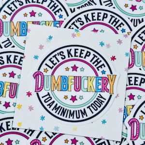 Sticker drôle minimaliste Dumbf*ckery, sticker humour de bureau, imperméable, autocollant pour ordinateur portable et bouteille d'eau imperméable, inspiration sarcastique