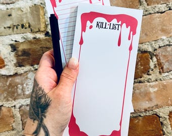Kill List Notepad, Bloody Fun Halloween List Pad, Horror Fan Home Decor, Cute Gothic Desk Pad, Dark Academia Handmade Spooky Notepad Gift
