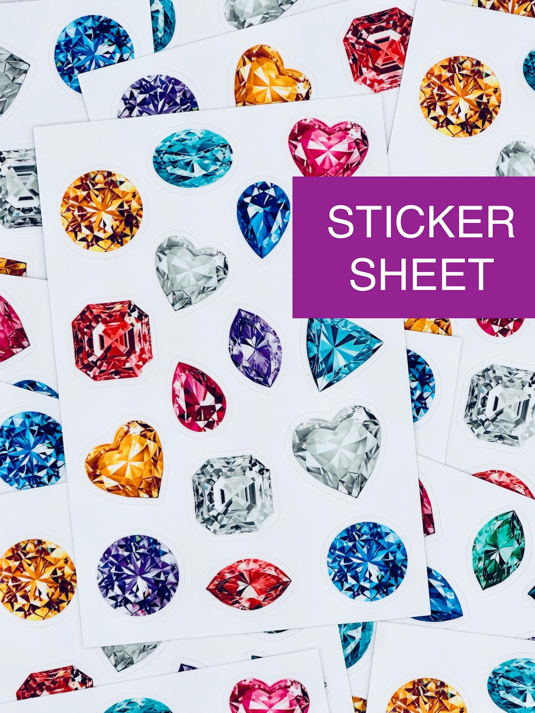 Crystal Sticker Sheet Gemstone 4x6 Sticker Sheet – Colorful Crystal Stickers, Sparkly Jewel ...