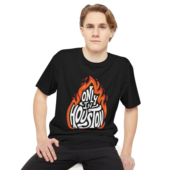 Houston Fire Graphic Urban Tee, Unisex Urban Long Tee, Casual Streetwear T-Shirt, Unique Gift for Houston Lovers, Summer Fashion Tee, Music