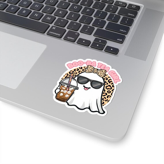 Boo-Ba Tea Girl Kiss-Cut Stickers | Cute Ghost Stickers, Laptop Decals, Halloween Decor, Fun Beverage Art, Gift for Tea Lovers