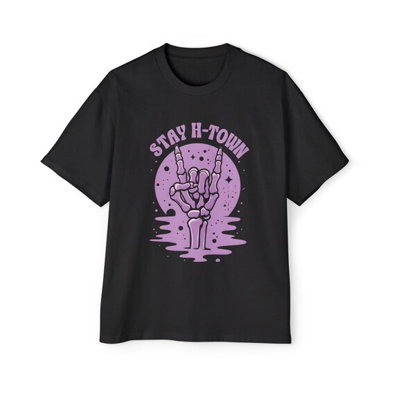 Men's Heavy Oversized Tee - Edgy Skeleton Design, Stay H-Town Shirt, Casual Streetwear, Music Festival Outfit, Cool Graphic Tee