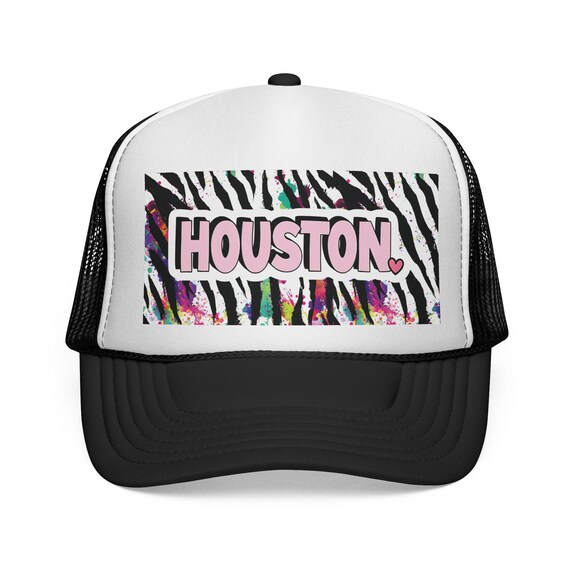 Colorful Zebra Print Houston Trucker Cap, Stylish Sun Hat for Summer, Customizable Gift for Her, Trendy Outdoor Apparel