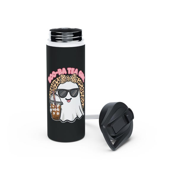 BOO-Ba Tea Girl Water Bottle - Cute Ghost Design, Durable Stainless Steel, Perfect for Tea Lovers, Personalized Gift, Halloween Accessory