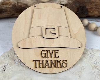 Give Thanks 5-inch Pilgrim's Hat Sign Painting Kit | DIY Thanksgiving Decor | Simple Holiday Kit | Kid's Craft | Mommy & Me Painting Kit