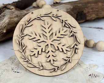 Snowflake Wreath Sign DIY Kit: 5 Inch Maple Wood Christmas Decor