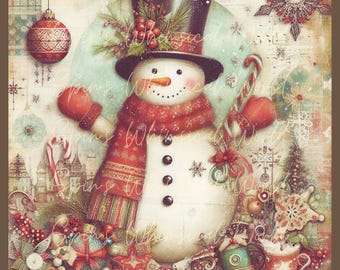 Rustic Snowman Christmas Print: Vintage Farmhouse Decor (Digital Print)