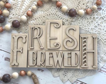 DIY Fresh Coffee Wood Block Decor Kit: Unfinished Kitchen Sign