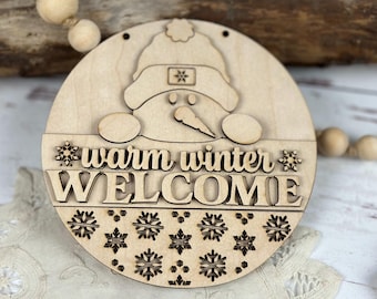 Winter Welcome Sign DIY Kit: 5" Maple Snowman, Farmhouse Decor
