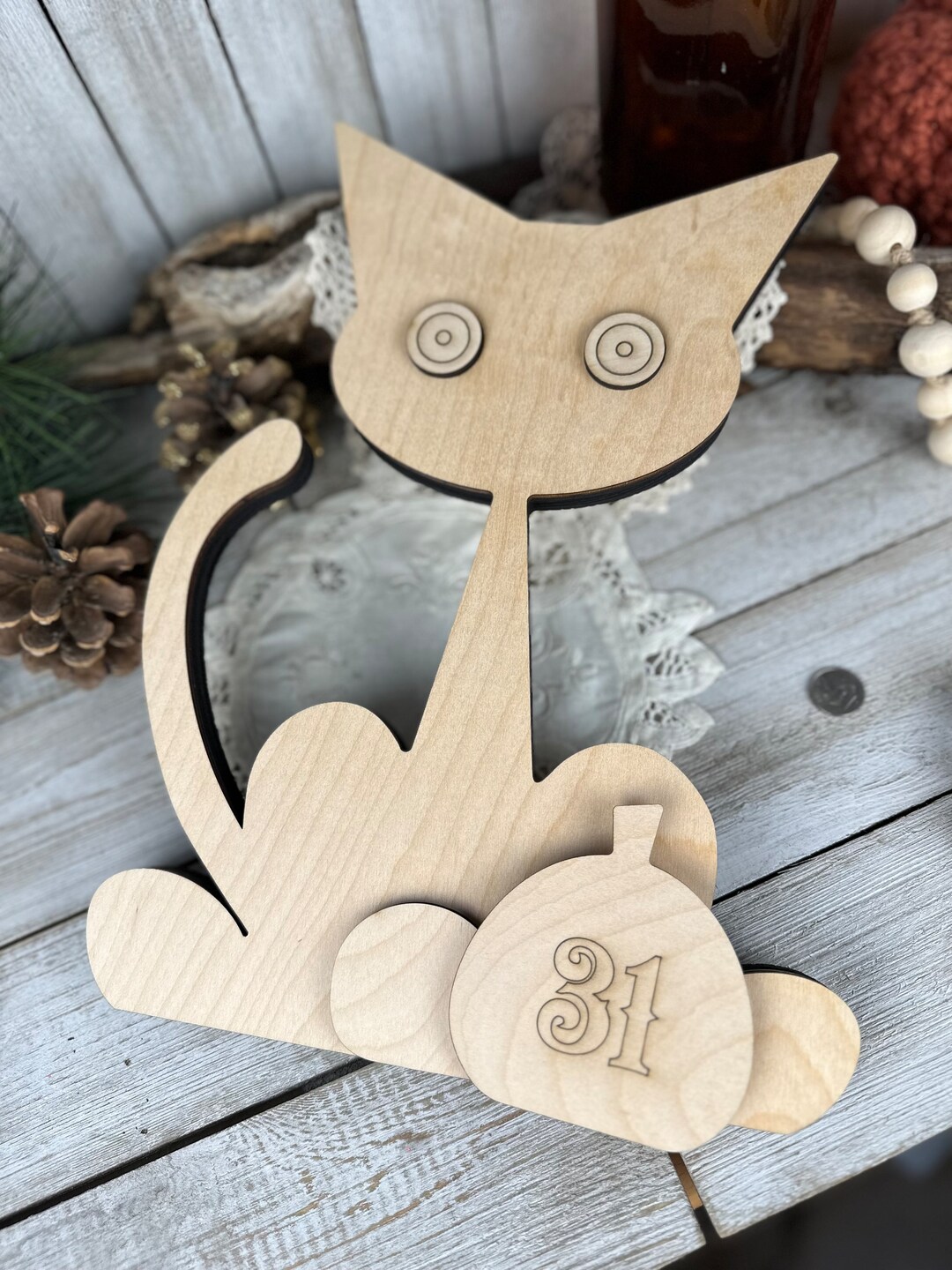 Wood Black Cat Halloween DIY Kit Unique Halloween Decor Wood Fall Decor