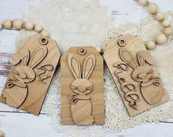 DIY Easter Bunny Wood Tags: Spring Tiered Tray Decor Kit