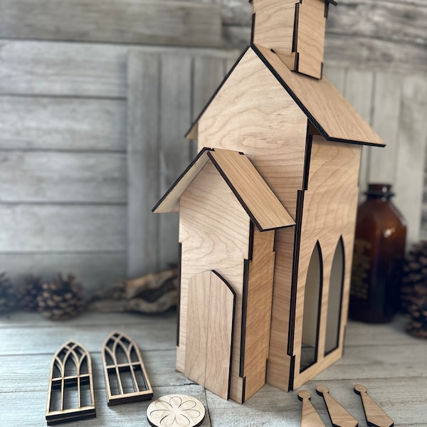 TALL Rustic Farmhouse Church DIY Kit | Unique Church Christmas Decor DIY Kit | Christian Faith Based Decor Kit | Unique Pastoral Gift Kit