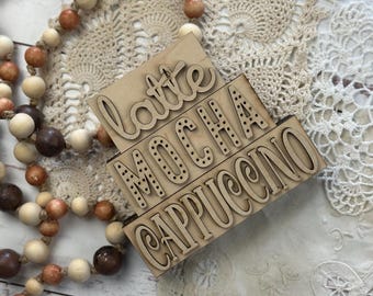 DIY Coffee Bar Wood Stacker Decor Kit: Unfinished Laser Cut Letters