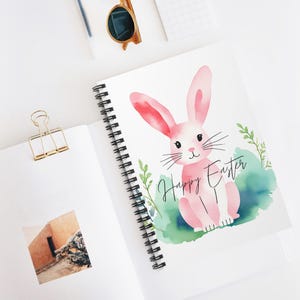 Cuaderno espiral de conejito de Pascua: decoración primaveral, diario de Pascua, regalo bonito, agenda infantil, papelería con temática de conejito.