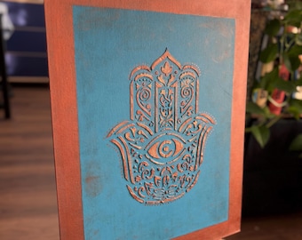 Hamsa in Copper Tones - Textured Painting / Interior Art / Vintage Patina Relief Art