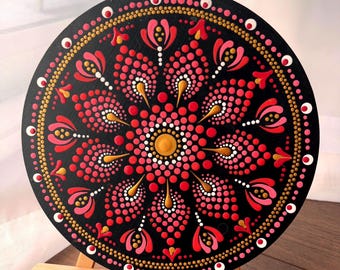 Scarlet Flower - Mandala in Red and Gold Tones/ Mindful Art / Home Decor