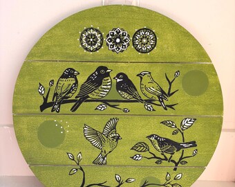 Happy Birds - Acrylic Painting / Green Tones