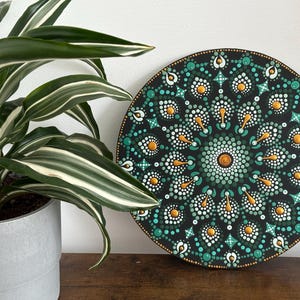 Emerald and Gold Dots - Mandala / Dot painting / Dotting / Mindful art