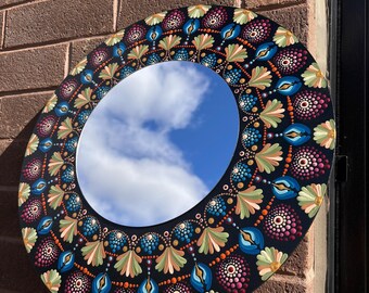 Night Forrest | Mandala Dot Art Mirror | Hand-made | Painted | One of a kind | Home Decor