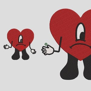 Bad Bunny Embroidery Digital Download - Heart - DTMF DeBi TiRaR MaS FoTos, Instant Download, Bad Bunny Design for Embroidery, 3 Sizes