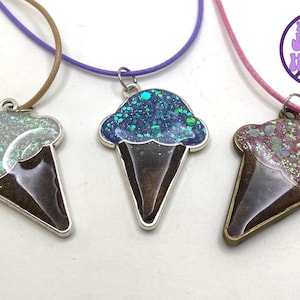 Sparkle Ice Cream Cone Pendant: Resin Glitter Charm