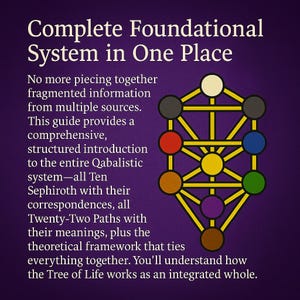 May include: A graphic with the text "Complete Foundational System in One Place" and a diagram of the Tree of Life. The diagram is a series of interconnected circles and lines in yellow, with colored circles representing the Sephiroth.