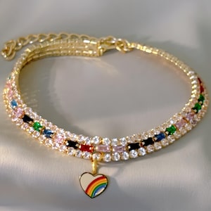 Rainbow Chain Collar for Dogs-Sparkling Copper with Crystal Zirconia, Glittering Adjustable Pet Necklace,Summer Pet Gift Wedding Pet Jewelry