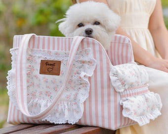 Personalized Pet Carrier Tote Bag, Pink Spacious Cat Travel Shoulder Bag, Pet Name Tote Lightweight Small Dog Carrier Purse-New Pet Mom Gift