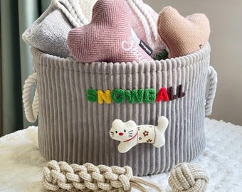Benutzerdefinierte großer Hundespielzeugkorb für Muttertag, personalisierter Haustiergeschenk-Aufbewahrungsbehälter, faltbarer Welpenname-Spielzeugbox-Organisator, neue Katzen-Willkommensgeschenk
