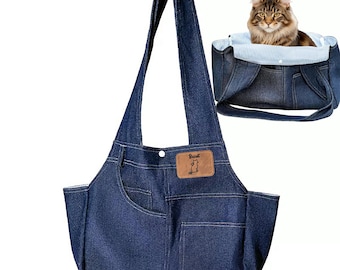 Trasportino per cani personalizzato con nome, borsa in denim per gatti, borsa per cani di piccola taglia, borsa per il trasporto di gatti, trasportino leggero a prova di fuga, idea regalo per chi ha appena adottato un animale domestico.