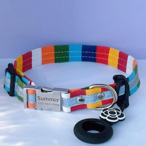 Evening Walk Glow In the Dark Safe Dog Collar-Airtag Pet Collar-Rainbow Cat Collar-Night Dog Collar-Custom Engraved ID-Pet Collar Tracker