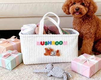 Benutzerdefinierte Haustier Spielzeug Aufbewahrungskorb mit Teilern, personalisierte Haustier Name Geschenk, faltbarer Hundespielzeug Organizer, neue Welpen Katzenspielzeug Box für Muttertag