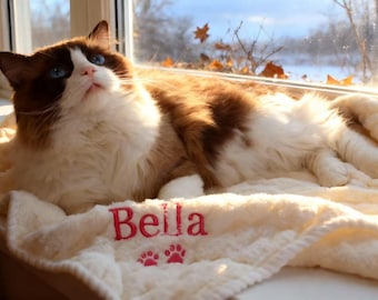 Personalized Spring Pet Blanket, Custom Embroidered Puppy Kitten Blanket with Name, Dog Cat Mother's Day Gift, Mat-Anxiety Relief Blanket