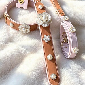 DIY Mix‑Match Dog Collar, Tan Pink PU Leather, Custom Engraved Heart Nameplate, Interchangeable Pet Necklace, Vintage Dog Wedding Accessory