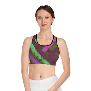 Colorful Sports Bra, Trendy Athletic Gym Wear, Fitness Top, Workout Apparel, Active Sports Bra, Vibrant Athletic Clothing