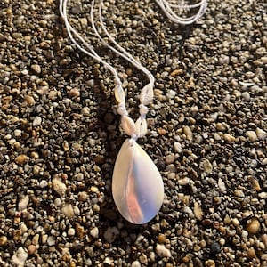 Natural Mother of Pearl Seashell Necklace, Adjustable Cord, Decorated by Mini Shells & Pearl Beads, Handmade, Mermaid, Elegant, Boho