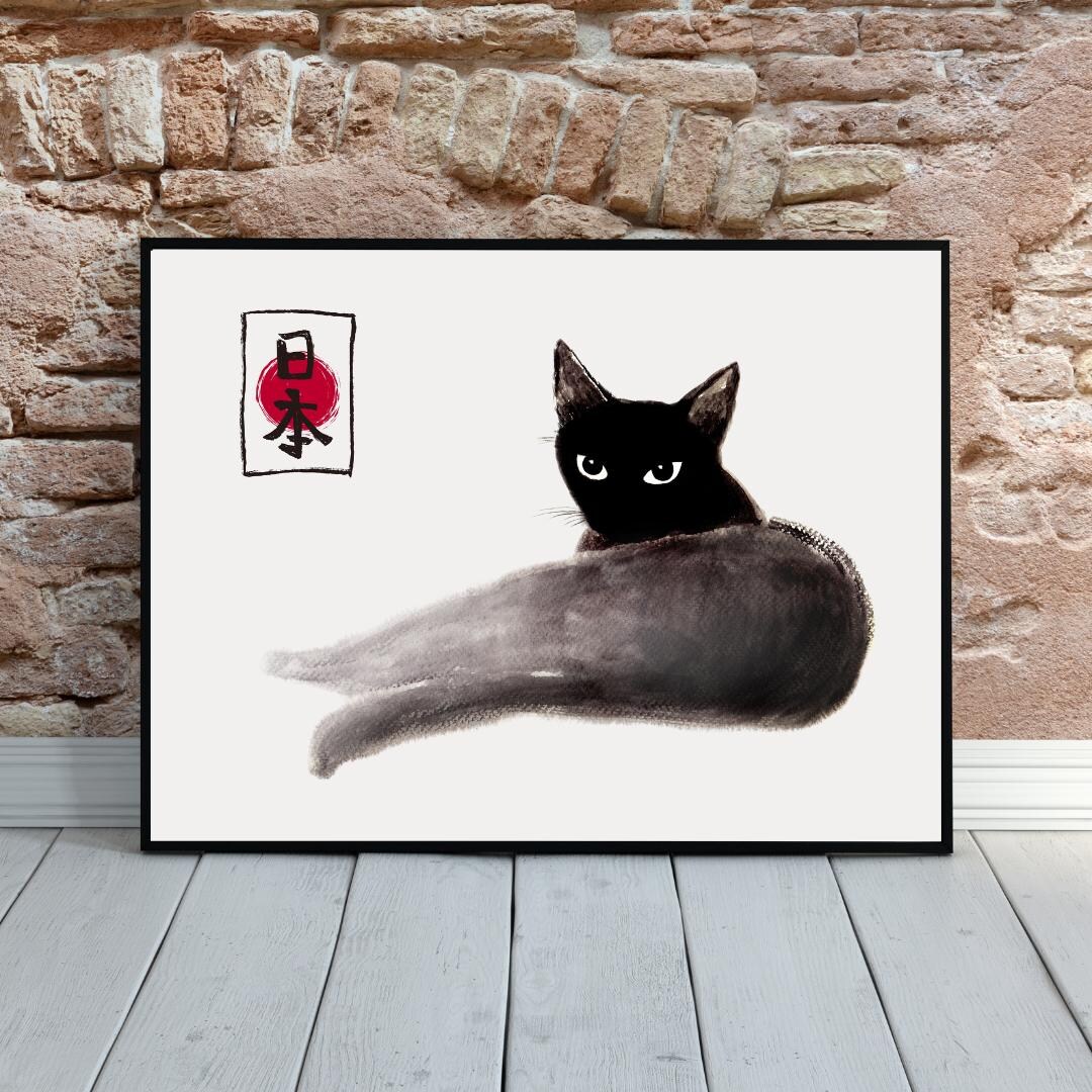 Japandi Artwork Cat Zen Japanese Home Decor Matsumoto Hoji Cat Print ...