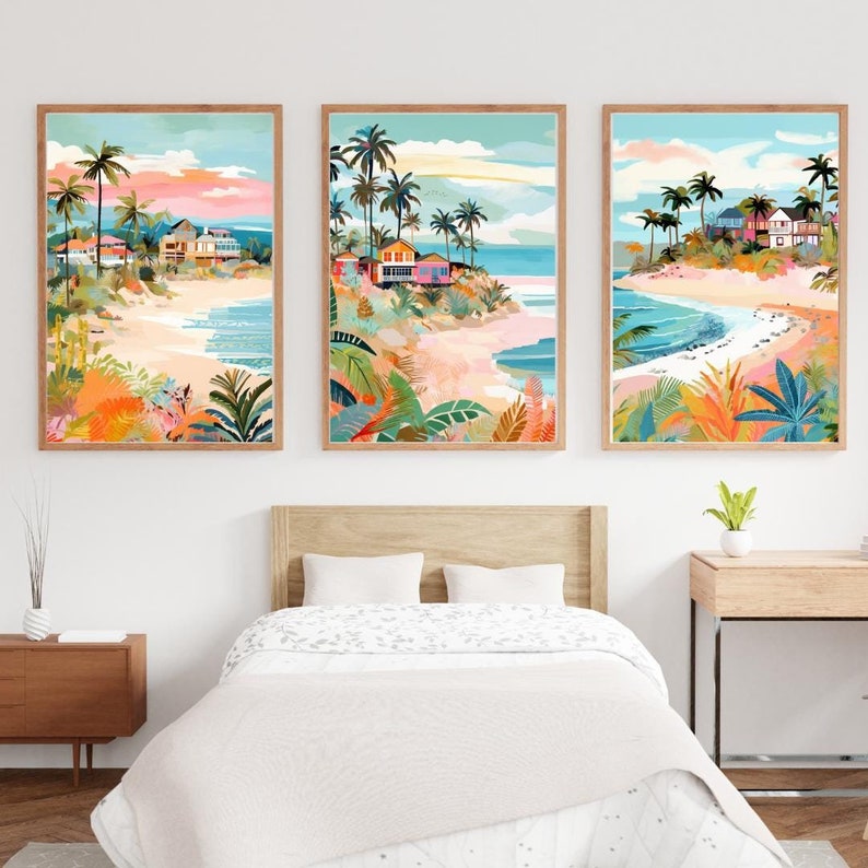 Ocean Art Beachy Wall Art Gifted Set of 3 Prints Abstract Art Living ...