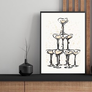 Black and White Print Champagnetower Gallery Wall Art Set of 3 Monochrome Decorer White-and-Black Arte Elegant-Elegance Bar Decore Gifte