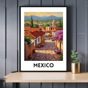 Modern Mexican Art Print Village Oil Painted Mexican Travel Poster Colourful Mexican Art Traditional Latin Decor Downloadable Cultural Gifte