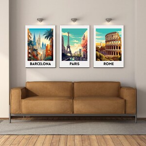 Travel Posters Europe Paris Barcelona Rome Travel Prints Set Of 3 Retro City Posters Vintage Travel Posters Colourful Wall Art Perfect Gifte
